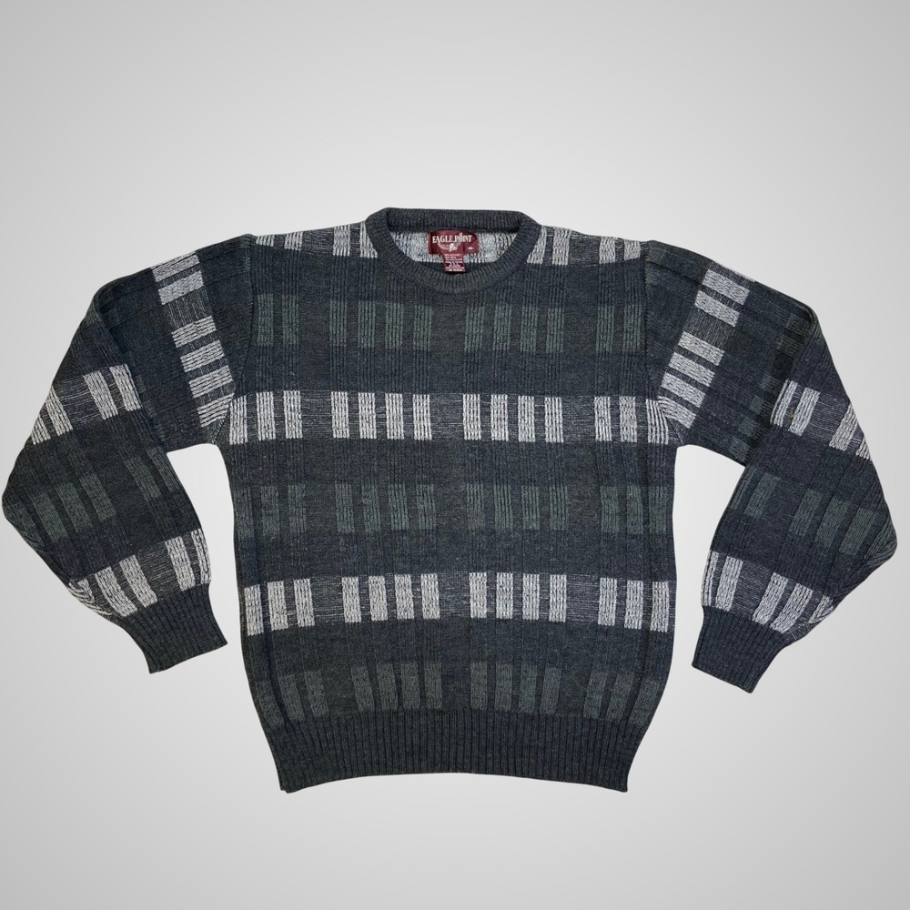 Eagle‎ Point Men's Gray Plaid Pattern Crew Neck Sweater Size M